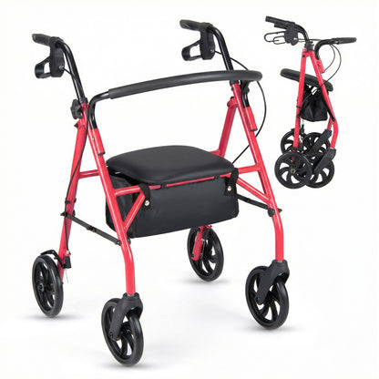 Rollator Walker With Seat, Height Adjustable Handles, Red Walkers & Rollators at Gallery Canada