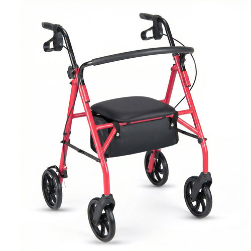 Rollator Walker With Seat, Height Adjustable Handles, Red