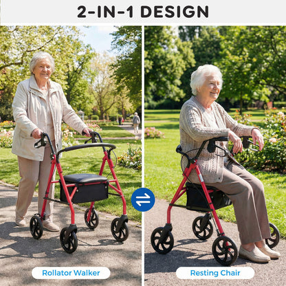 Rollator Walker With Seat, Height Adjustable Handles, Red Walkers & Rollators at Gallery Canada