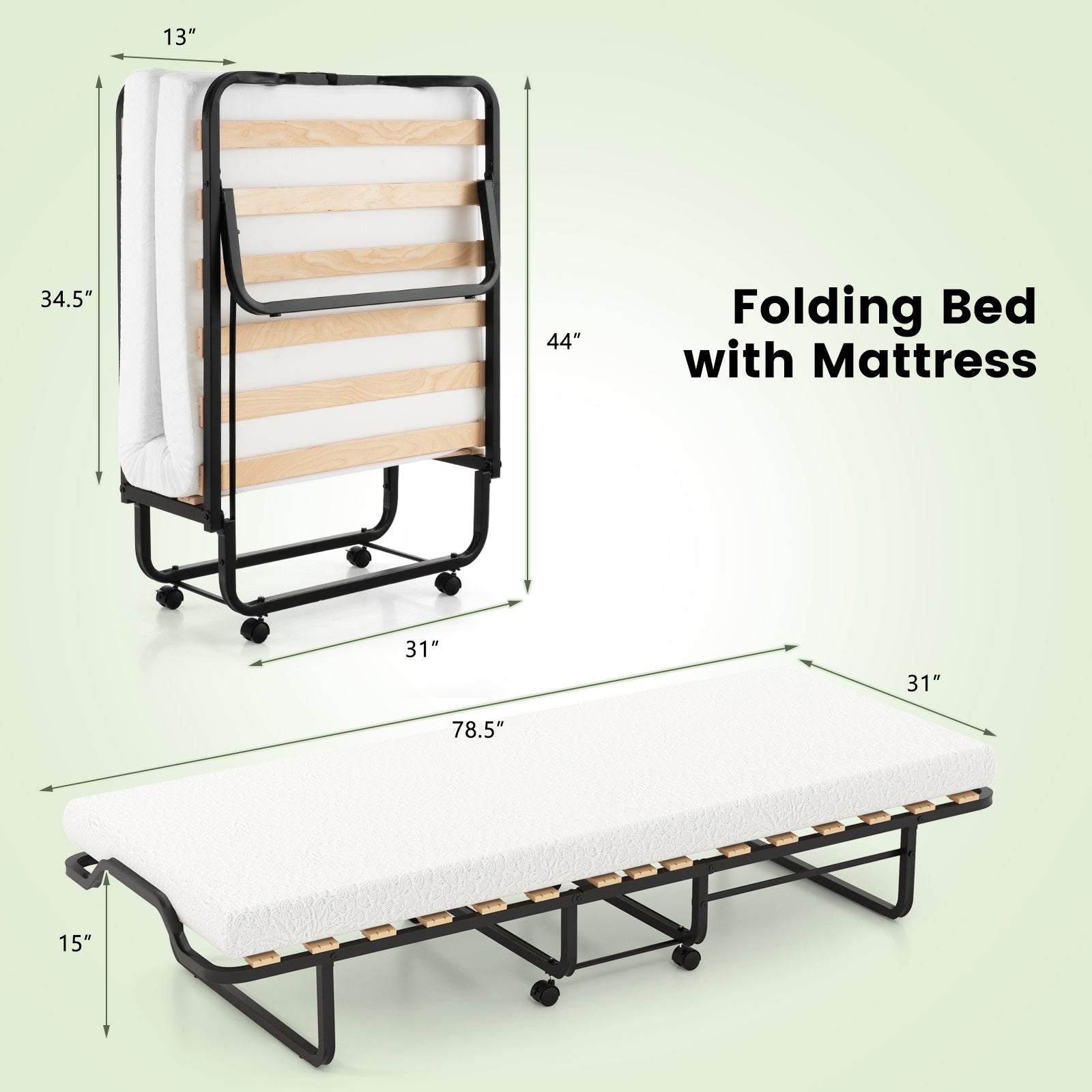 Rollaway Folding Bed, Memory Foam Mattress, Made in Italy Folding Beds at Gallery Canada