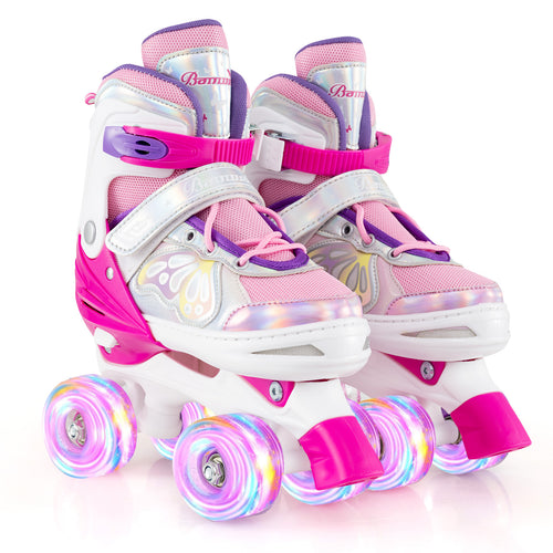 Roller Skates for Teens 4 Sizes Adjustable with Light-up Wheels for Boys Girls Ages 13+, Rose Red