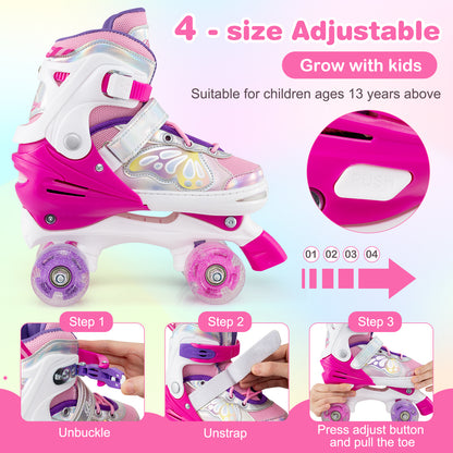 Roller Skates for Teens 4 Sizes Adjustable with Light-up Wheels for Boys Girls Ages 13+, Rose Red Toy Sports at Gallery Canada