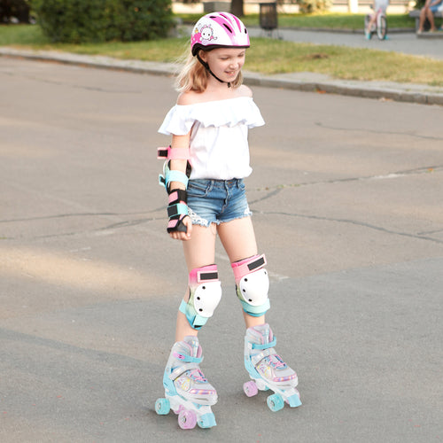 Roller Skates for Teens 4 Sizes Adjustable with Light-up Wheels for Boys Girls Ages 13+, Blue