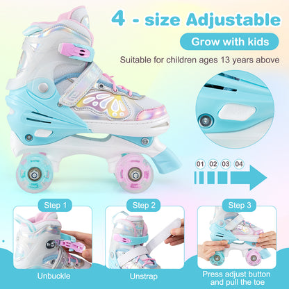 Roller Skates for Teens 4 Sizes Adjustable with Light-up Wheels for Boys Girls Ages 13+, Blue Toy Sports at Gallery Canada