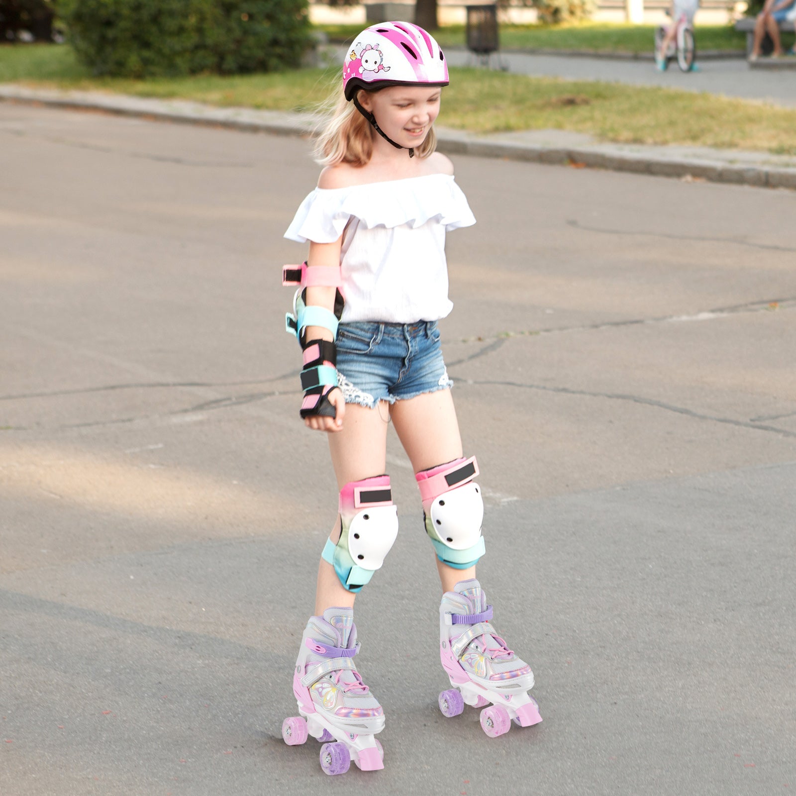 Roller Skates for Teens 4 Sizes Adjustable with Light-up Wheels for Boys Girls Ages 13+, Light Pink Toy Sports at Gallery Canada