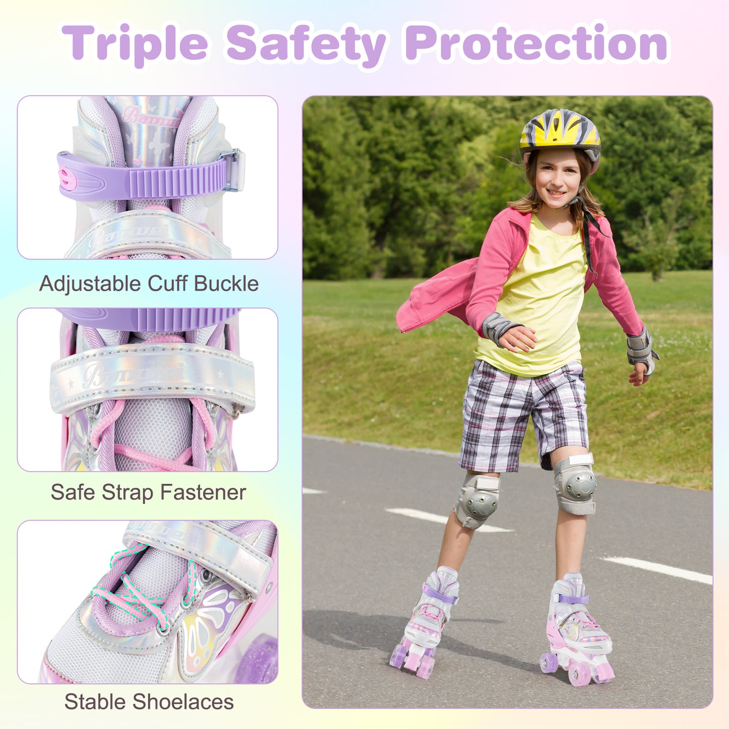 Roller Skates for Teens 4 Sizes Adjustable with Light-up Wheels for Boys Girls Ages 13+, Light Pink Toy Sports at Gallery Canada