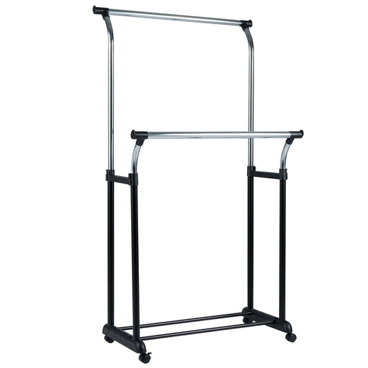 Rolling Clothes Rack Double Rod Garment Rack with Adjustable Height Clothing & Closet Storage Options at Gallery Canada