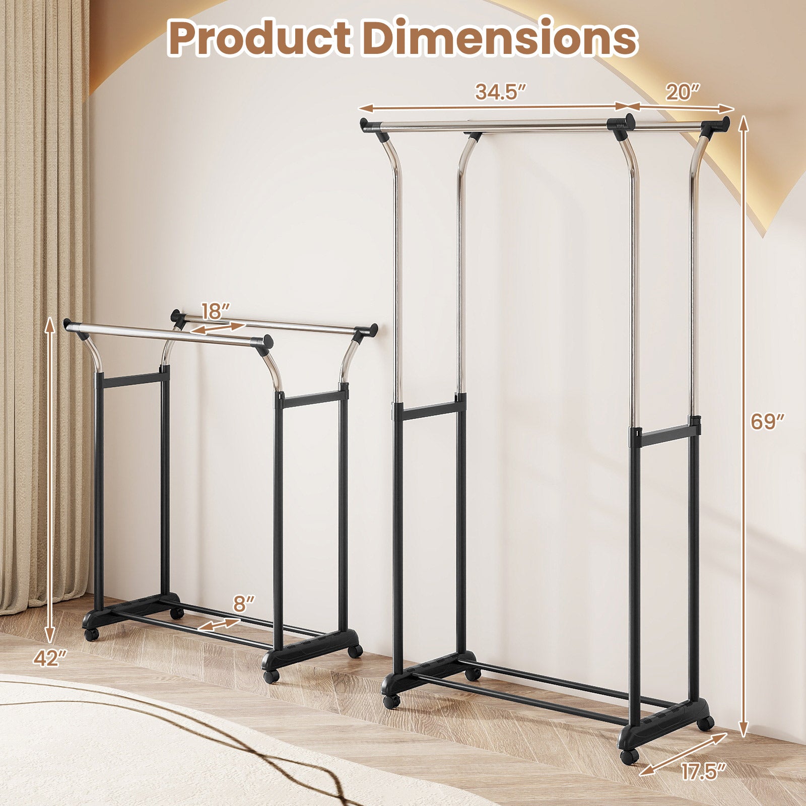 Rolling Clothes Rack, Double Rod, Adjustable Height Clothing & Closet Storage at Gallery Canada