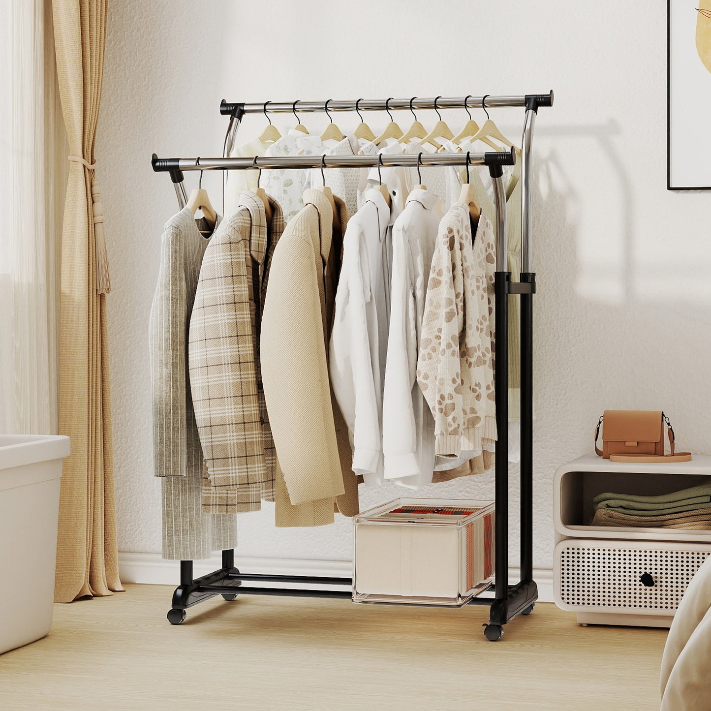 Rolling Clothes Rack, Double Rod, Adjustable Height Clothing & Closet Storage at Gallery Canada