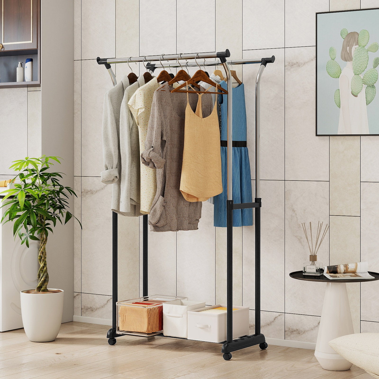 Rolling Clothes Rack, Double Rod, Adjustable Height Clothing & Closet Storage at Gallery Canada