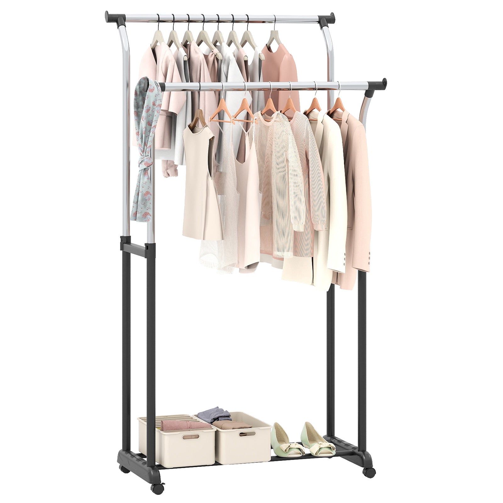 Rolling Clothes Rack, Double Rod, Adjustable Height Clothing & Closet Storage at Gallery Canada