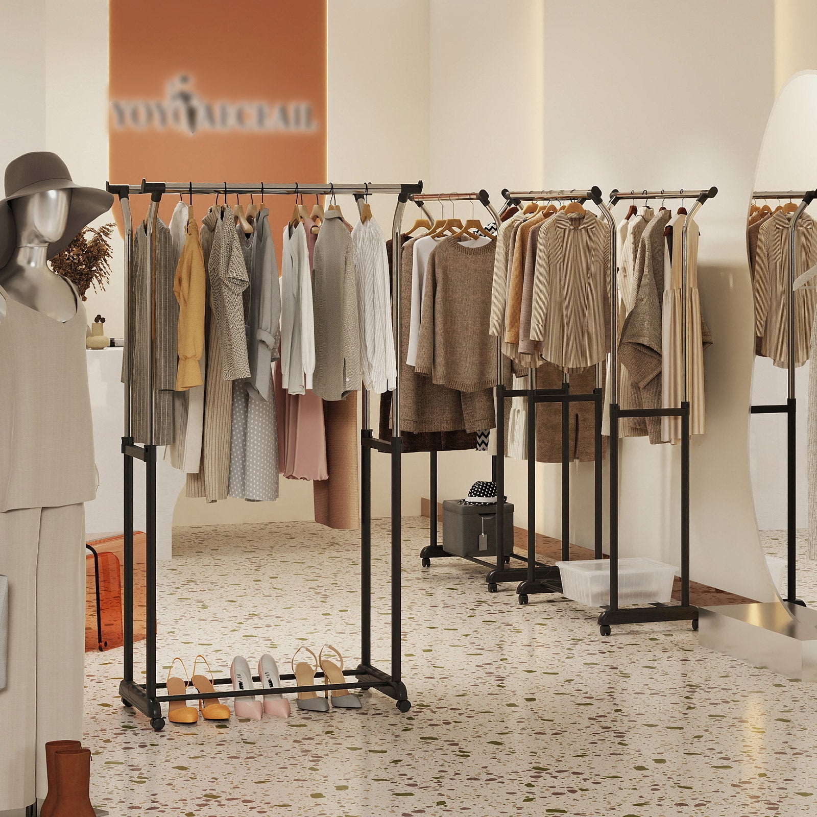 Rolling Clothes Rack, Double Rod, Adjustable Height Clothing & Closet Storage at Gallery Canada