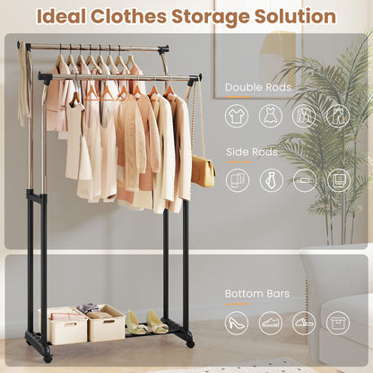 Rolling Clothes Rack, Double Rod, Adjustable Height Clothing & Closet Storage at Gallery Canada