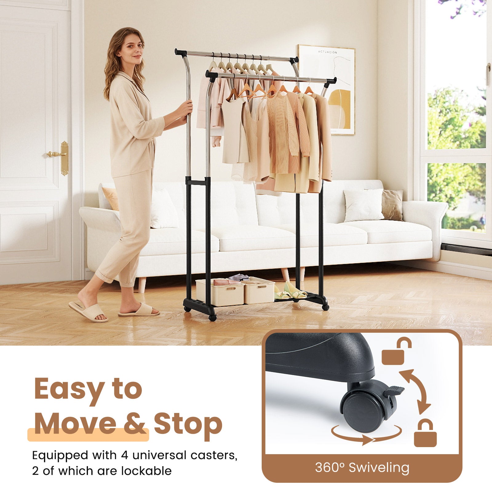 Rolling Clothes Rack, Double Rod, Adjustable Height Clothing & Closet Storage at Gallery Canada