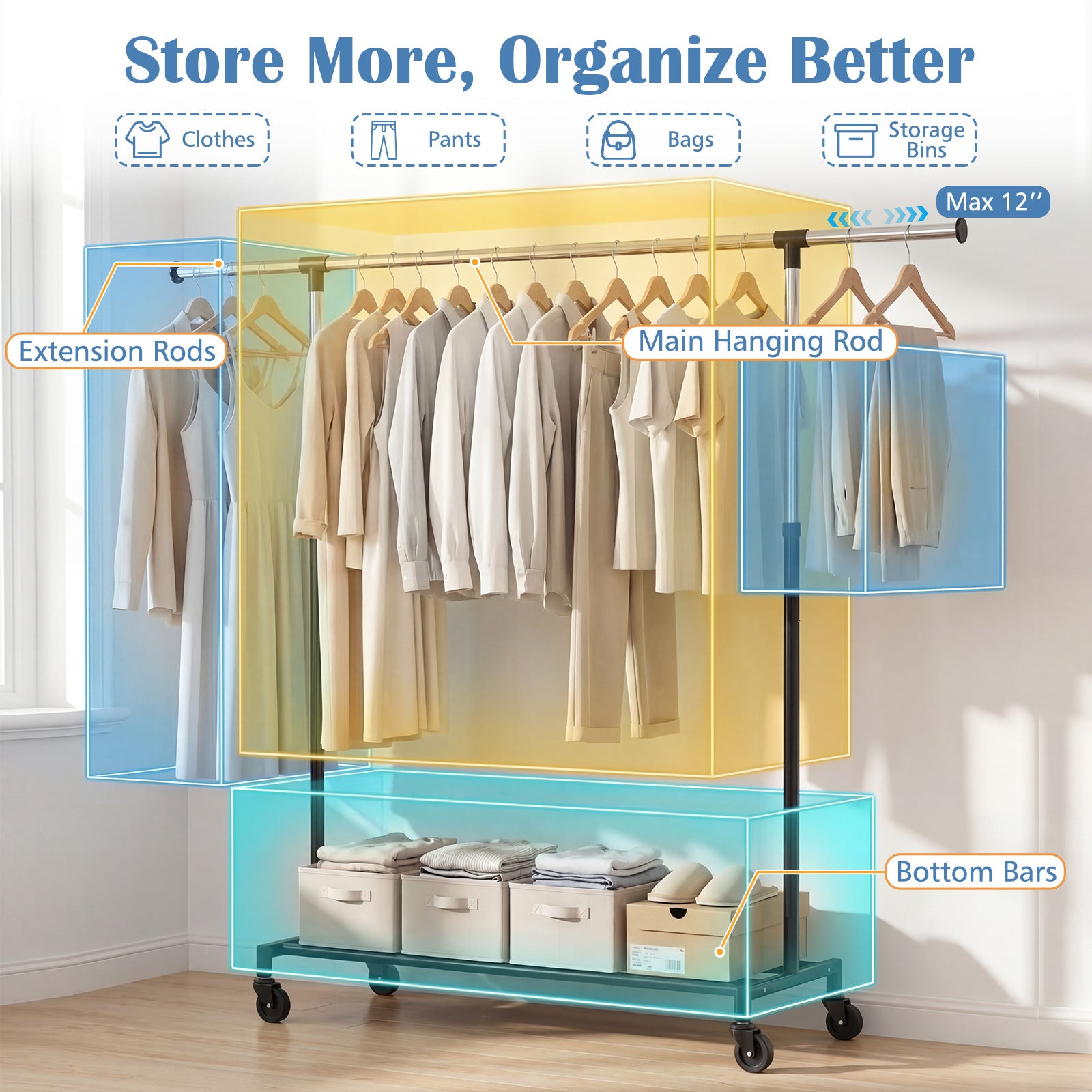 Rolling Clothes Rack, Extendable Garment Stand Coat Racks & Hall Trees at Gallery Canada