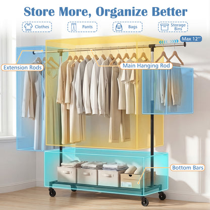 Rolling Clothes Rack, Extendable Garment Stand Coat Racks & Hall Trees at Gallery Canada