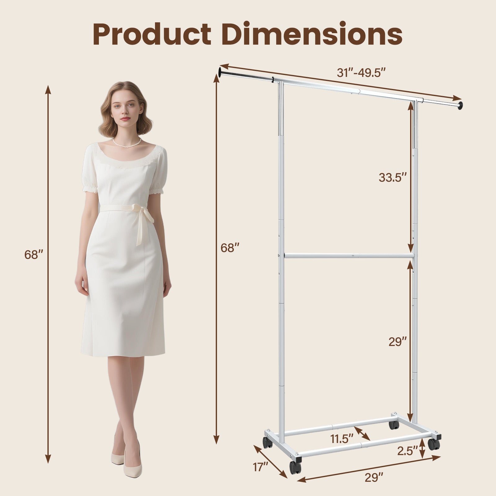 Double Rod Rolling Clothes Rack, Extendable Garment Stand Drying Racks at Gallery Canada