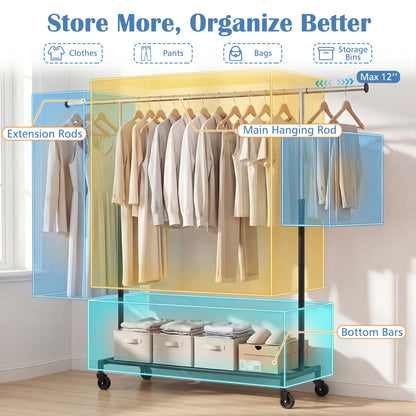 Rolling Clothes Rack, Extendable Garment Stand Coat Racks & Hall Trees at Gallery Canada