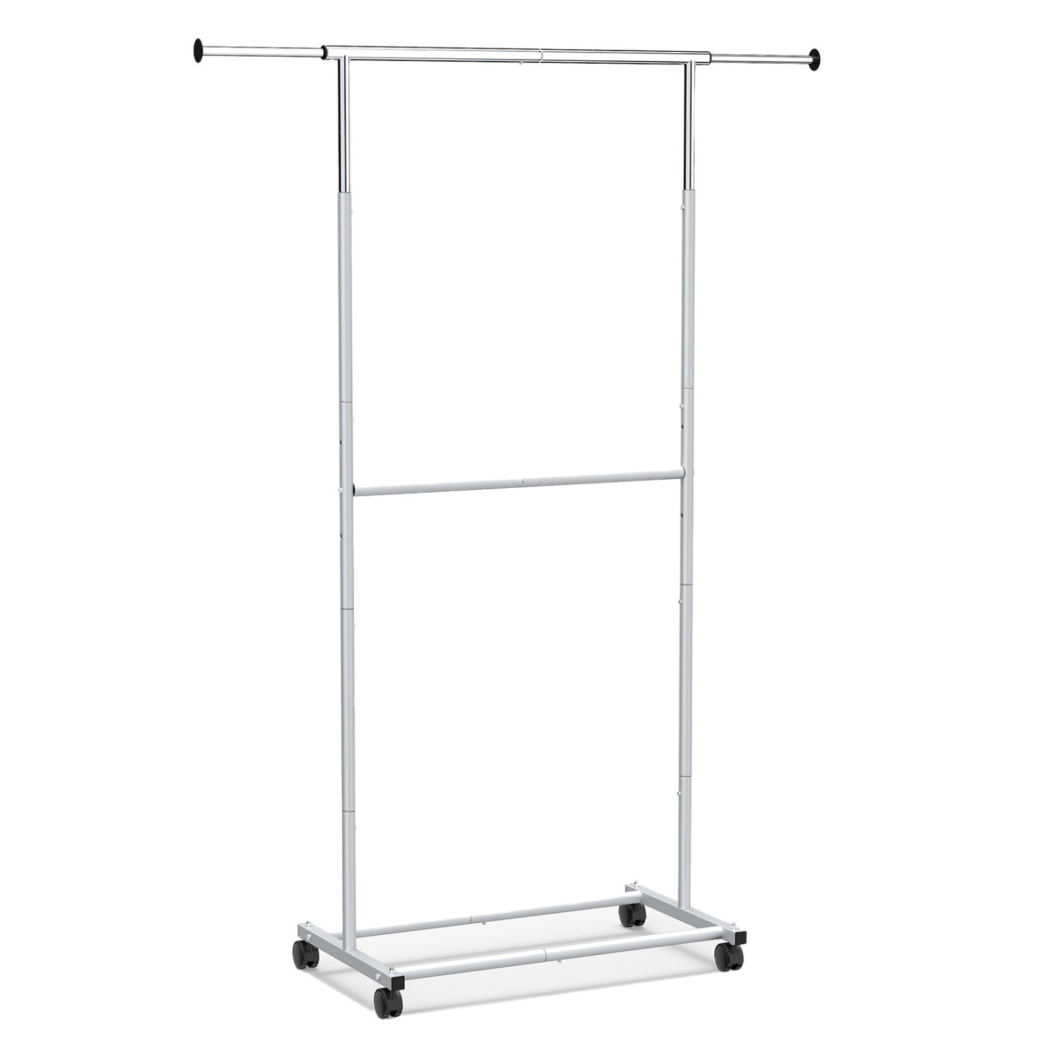 Double Rod Rolling Clothes Rack, Extendable Garment Stand