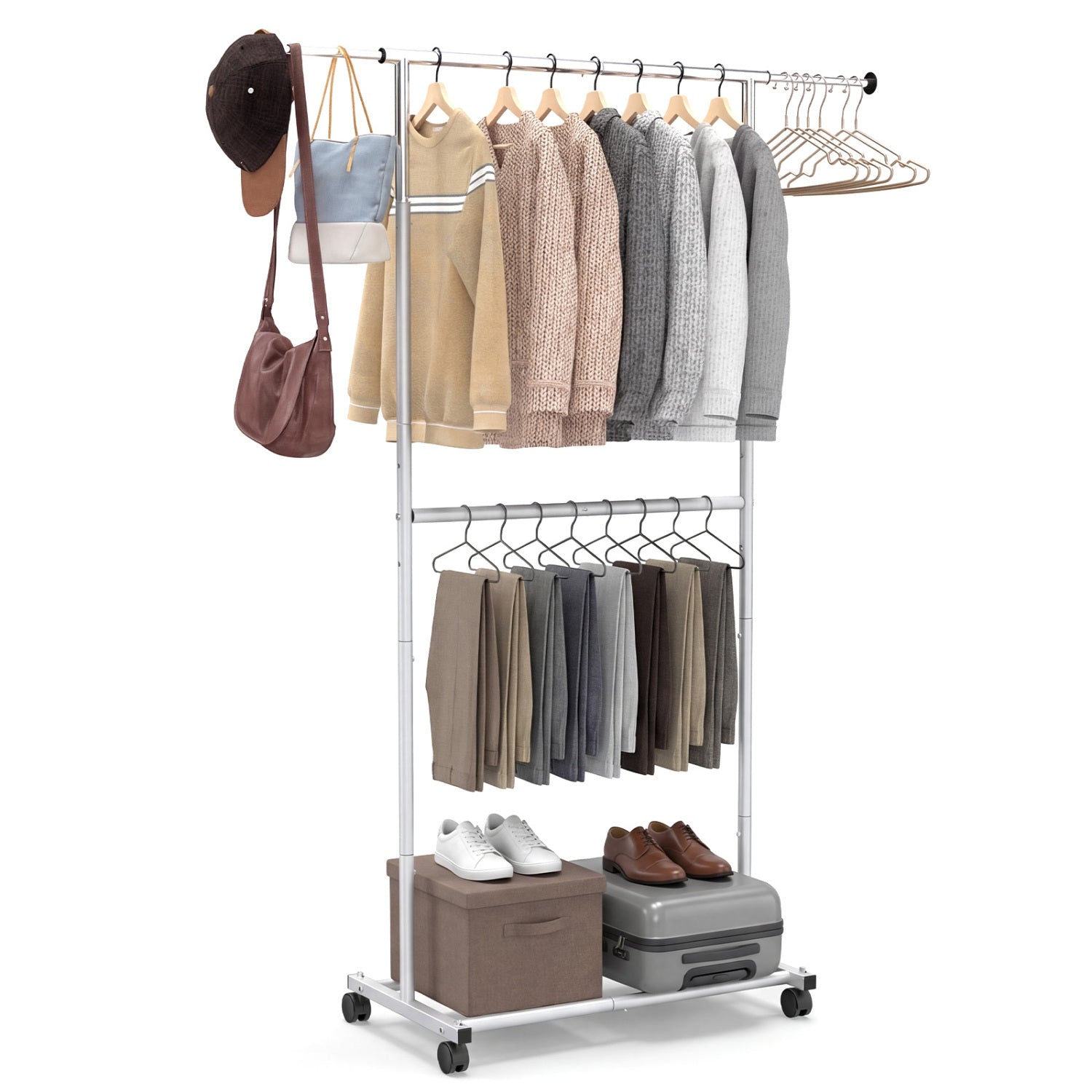 Double Rod Rolling Clothes Rack, Extendable Garment Stand Drying Racks at Gallery Canada