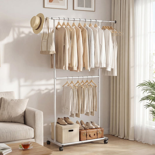 Double Rod Rolling Clothes Rack, Extendable Garment Stand Drying Racks Options at Gallery Canada