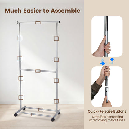 Double Rod Rolling Clothes Rack, Extendable Garment Stand Drying Racks at Gallery Canada