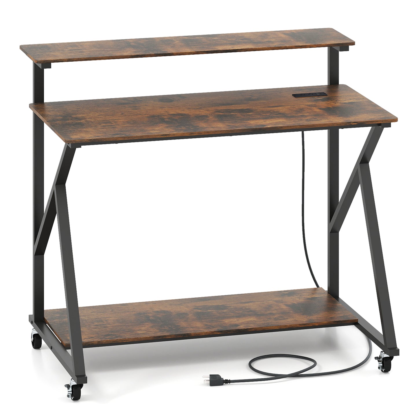 Rolling Computer Desk With Charging Station, Monitor Shelf, Brown Computer Desks at Gallery Canada