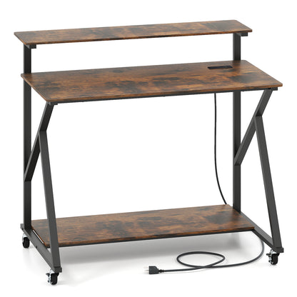 Rolling Computer Desk With Charging Station, Monitor Shelf, Brown Computer Desks at Gallery Canada
