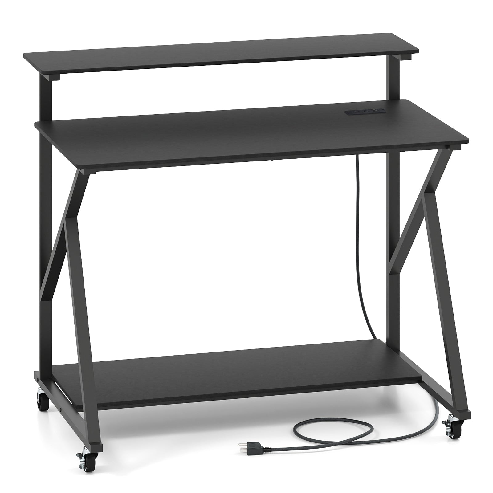 Rolling Computer Desk With Charging Station, Monitor Shelf, Black Computer Desks at Gallery Canada