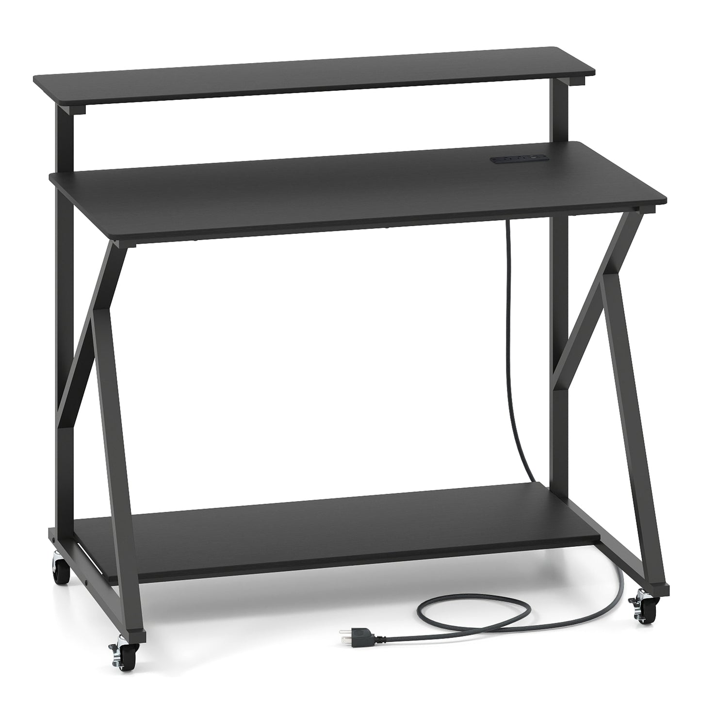 Rolling Computer Desk With Charging Station, Monitor Shelf, Black Computer Desks at Gallery Canada