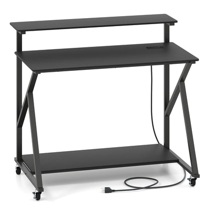 Rolling Computer Desk With Charging Station, Monitor Shelf, Black Computer Desks at Gallery Canada