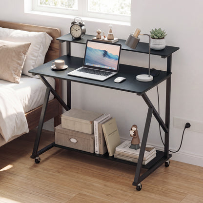 Rolling Computer Desk With Charging Station, Monitor Shelf, Black Computer Desks at Gallery Canada