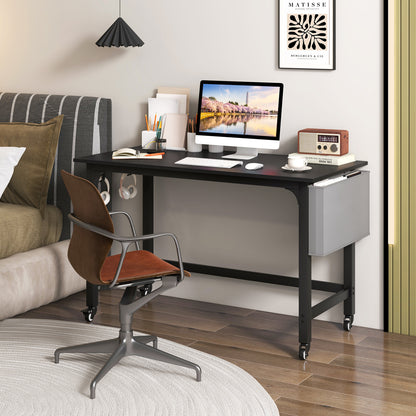 Bureau d'ordinateur roulant avec crochets pour casque, noir