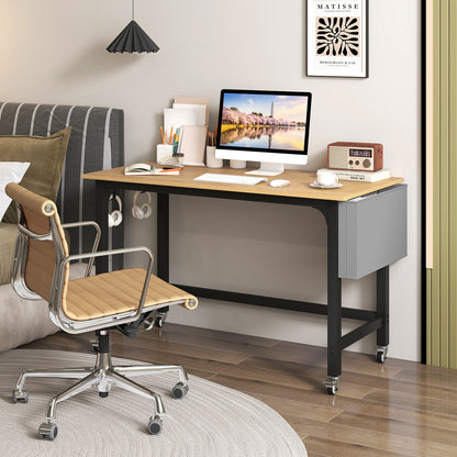 Bureau d'ordinateur roulant, roues verrouillables, naturel