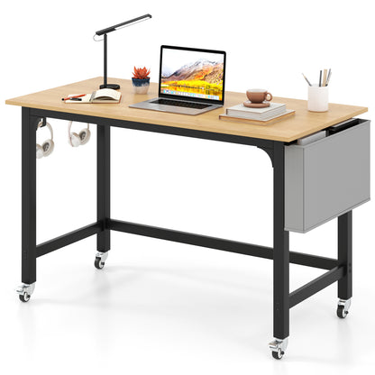 Bureau d'ordinateur roulant, roues verrouillables, naturel