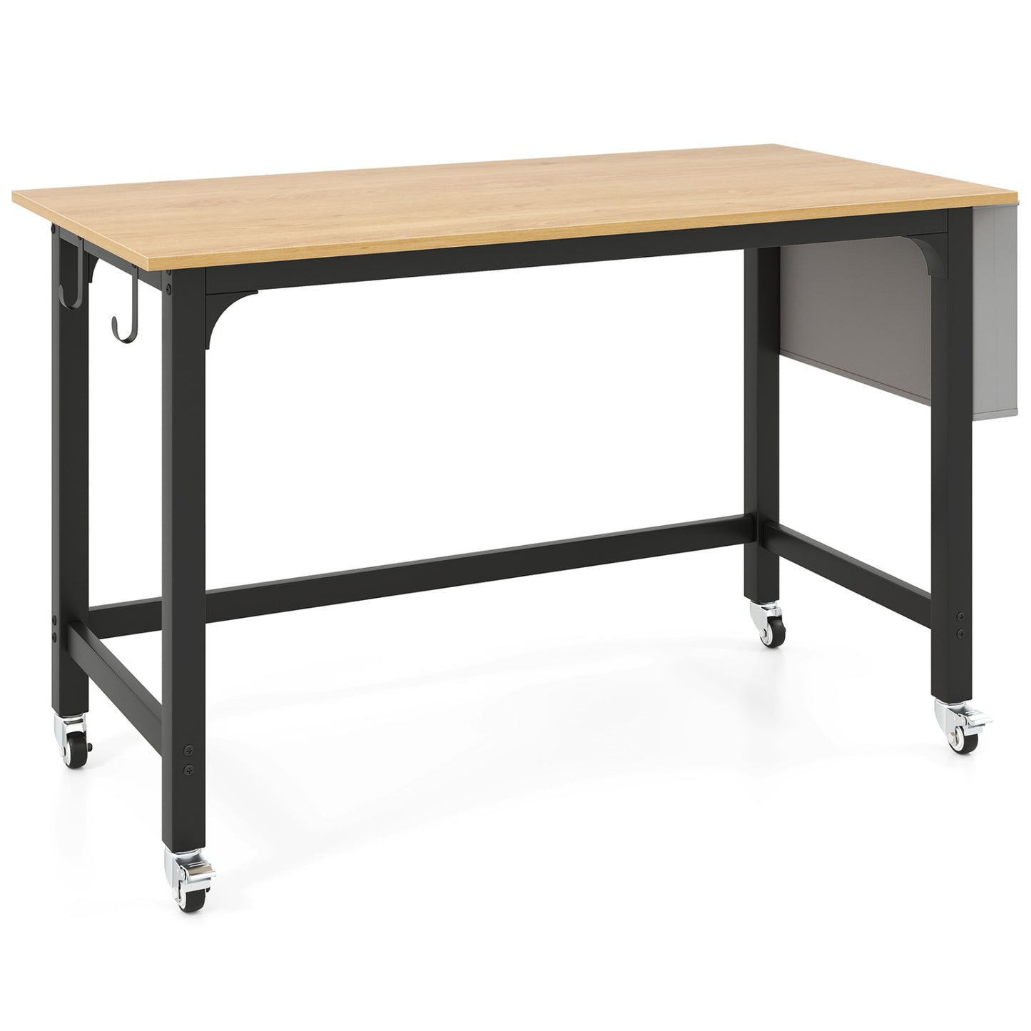 Bureau d'ordinateur roulant, roues verrouillables, naturel