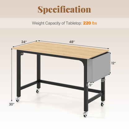Bureau d'ordinateur roulant, roues verrouillables, naturel