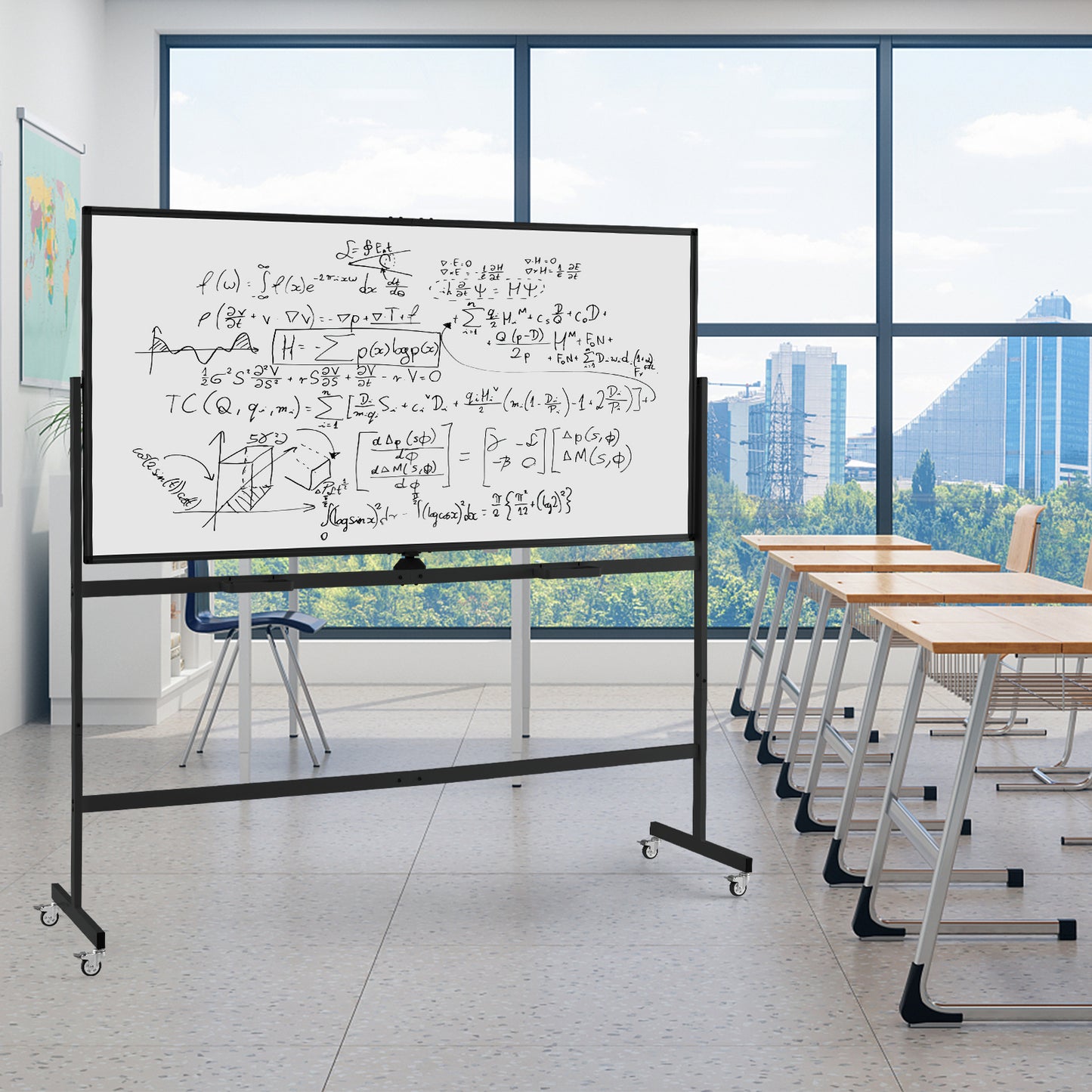 Rolling Double-Sided Magnetic Whiteboard on Wheels with Stand and Aluminum Alloy Frame, Black