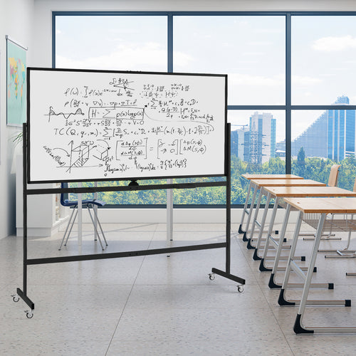 Rolling Double-Sided Magnetic Whiteboard on Wheels with Stand and Aluminum Alloy Frame, Black