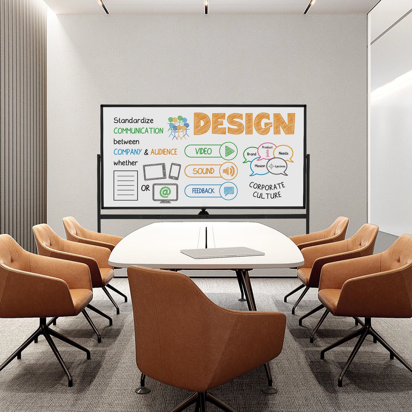 Rolling Double-Sided Magnetic Whiteboard on Wheels with Stand and Aluminum Alloy Frame, Black