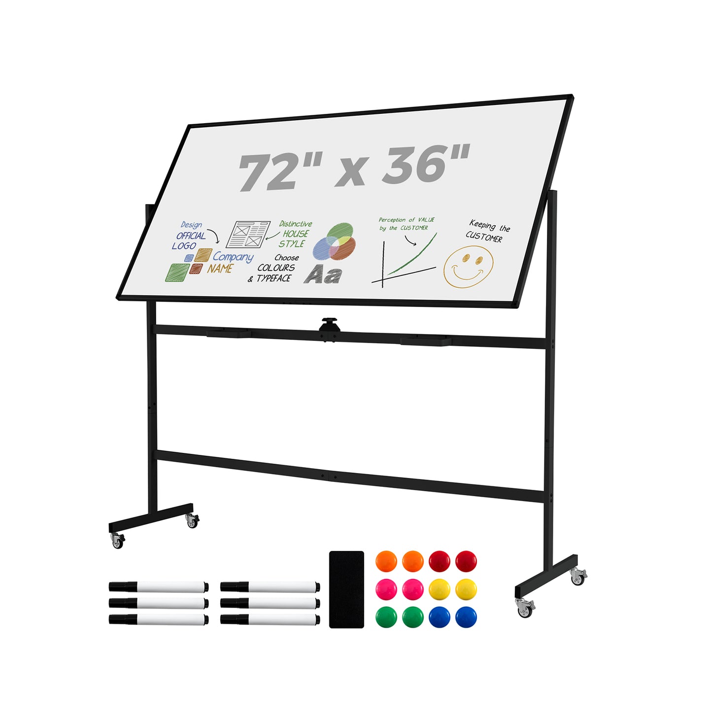 Rolling Double-Sided Magnetic Whiteboard on Wheels with Stand and Aluminum Alloy Frame, Black Home Office at Gallery Canada