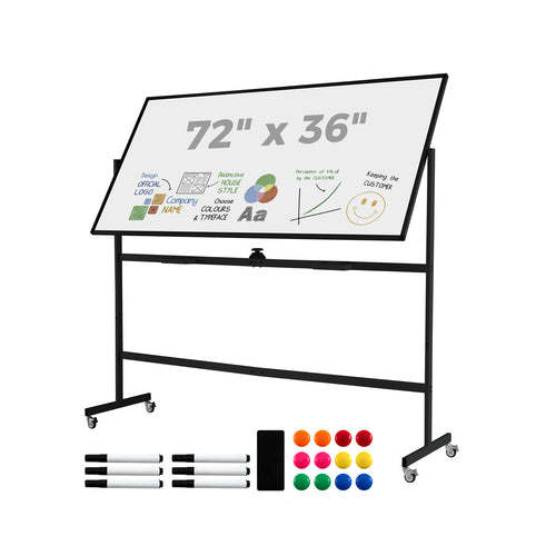 Rolling Double-Sided Magnetic Whiteboard on Wheels with Stand and Aluminum Alloy Frame, Black