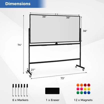Rolling Double-Sided Magnetic Whiteboard on Wheels with Stand and Aluminum Alloy Frame, Black
