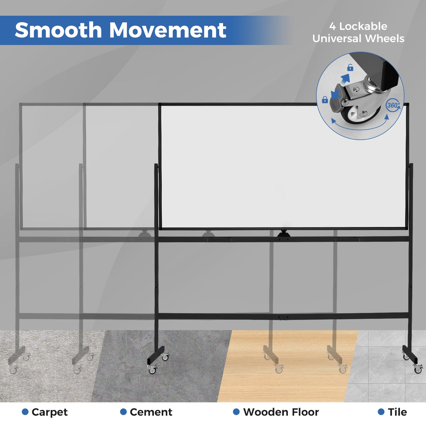 Rolling Double-Sided Magnetic Whiteboard on Wheels with Stand and Aluminum Alloy Frame, Black