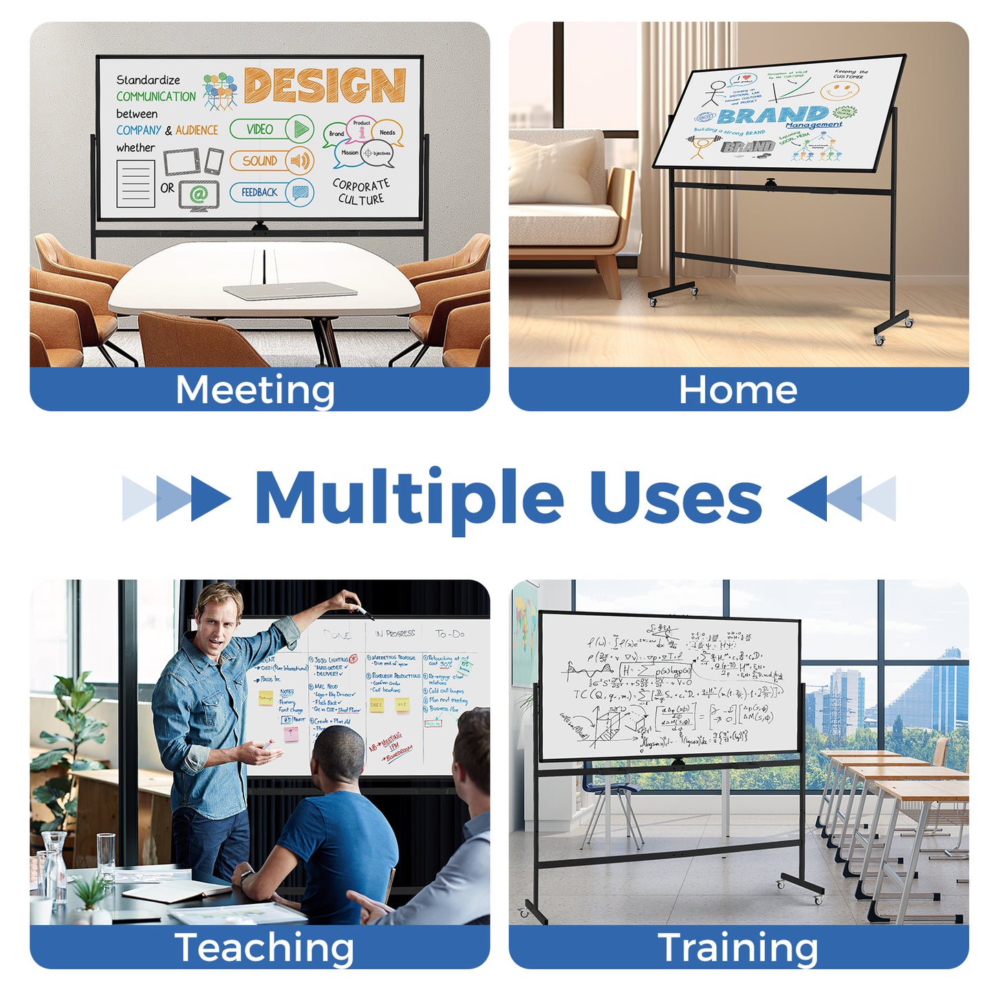 Rolling Double-Sided Magnetic Whiteboard on Wheels with Stand and Aluminum Alloy Frame, Black