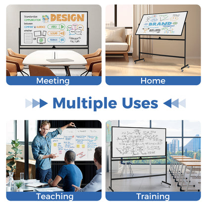Rolling Double-Sided Magnetic Whiteboard on Wheels with Stand and Aluminum Alloy Frame, Black