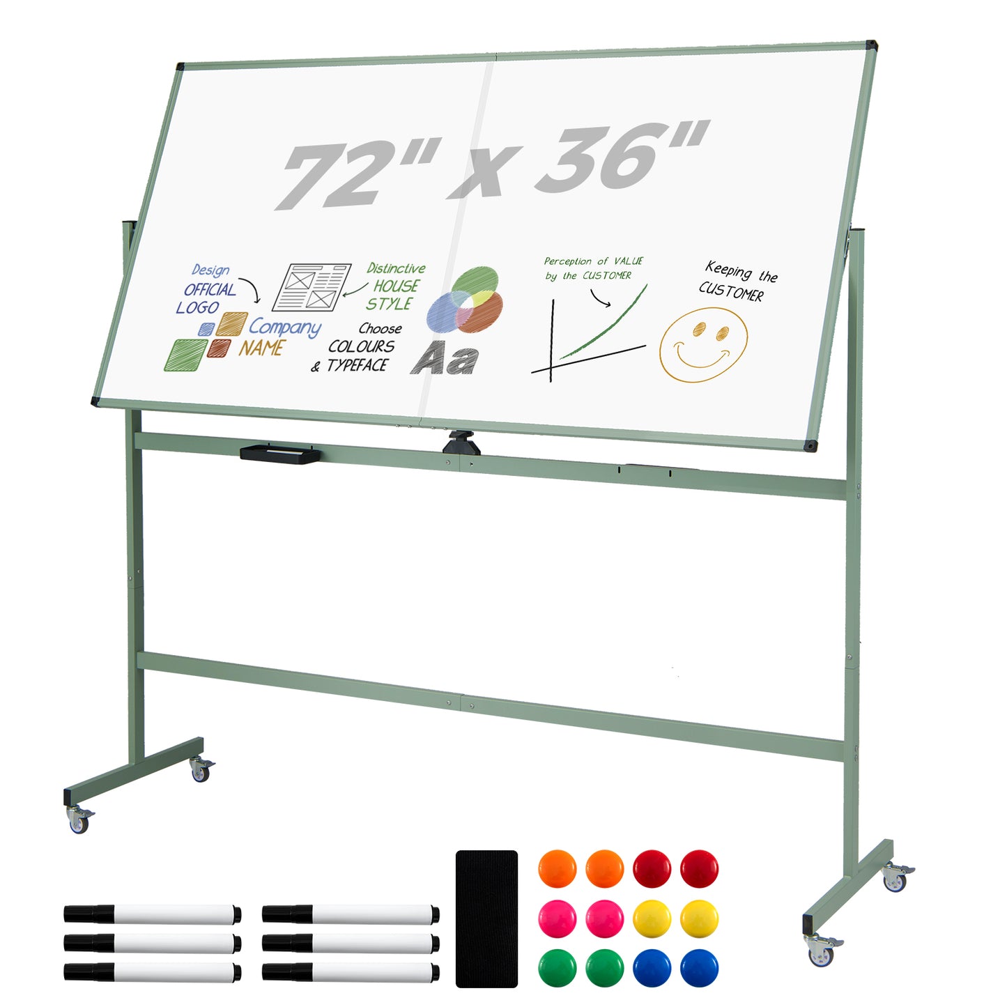Rolling Double-Sided Magnetic Whiteboard on Wheels with Stand and Aluminum Alloy Frame, Green Home Office Green at Gallery Canada