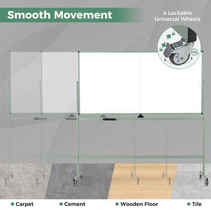Rolling Double-Sided Magnetic Whiteboard on Wheels with Stand and Aluminum Alloy Frame, Green