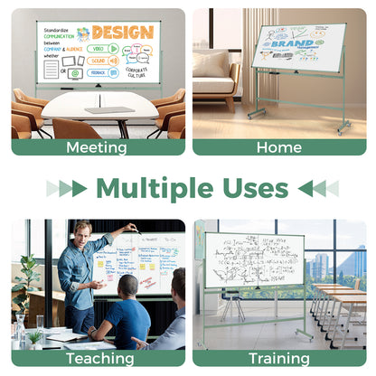 Rolling Double-Sided Magnetic Whiteboard on Wheels with Stand and Aluminum Alloy Frame, Green