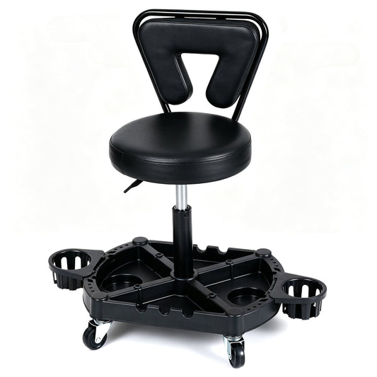 Rolling Mechanic Stool, Tool Tray Storage, Padded Seat, Black Garages Black at Gallery Canada